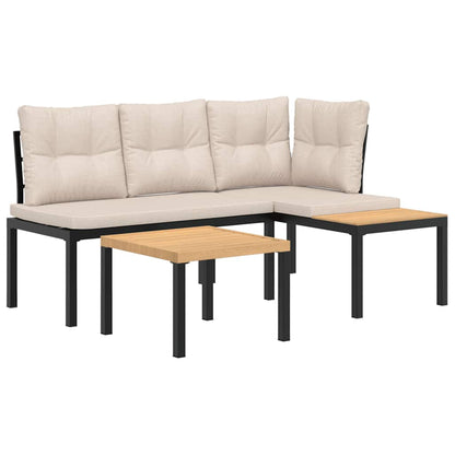 Set Panche Giardino Cuscini 3pz Nero Acciaio Verniciato Polvere | homemem39
