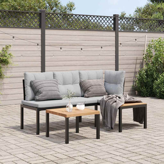 Set Panche Giardino Cuscini 3pz Nero Acciaio Verniciato Polvere - homemem39