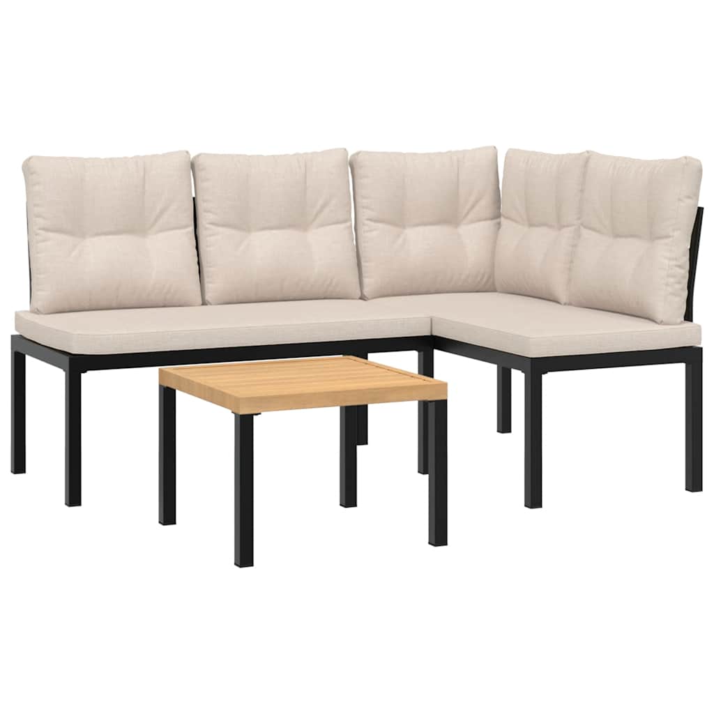 Set Panche Giardino Cuscini 3pz Nero Acciaio Verniciato Polvere | homemem39