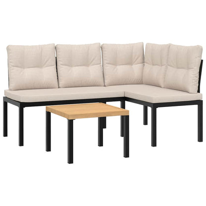 Set Panche Giardino Cuscini 3pz Nero Acciaio Verniciato Polvere | homemem39