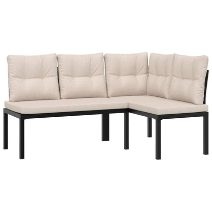 Set Panche Giardino Cuscini 3pz Nero Acciaio Verniciato Polvere | homemem39
