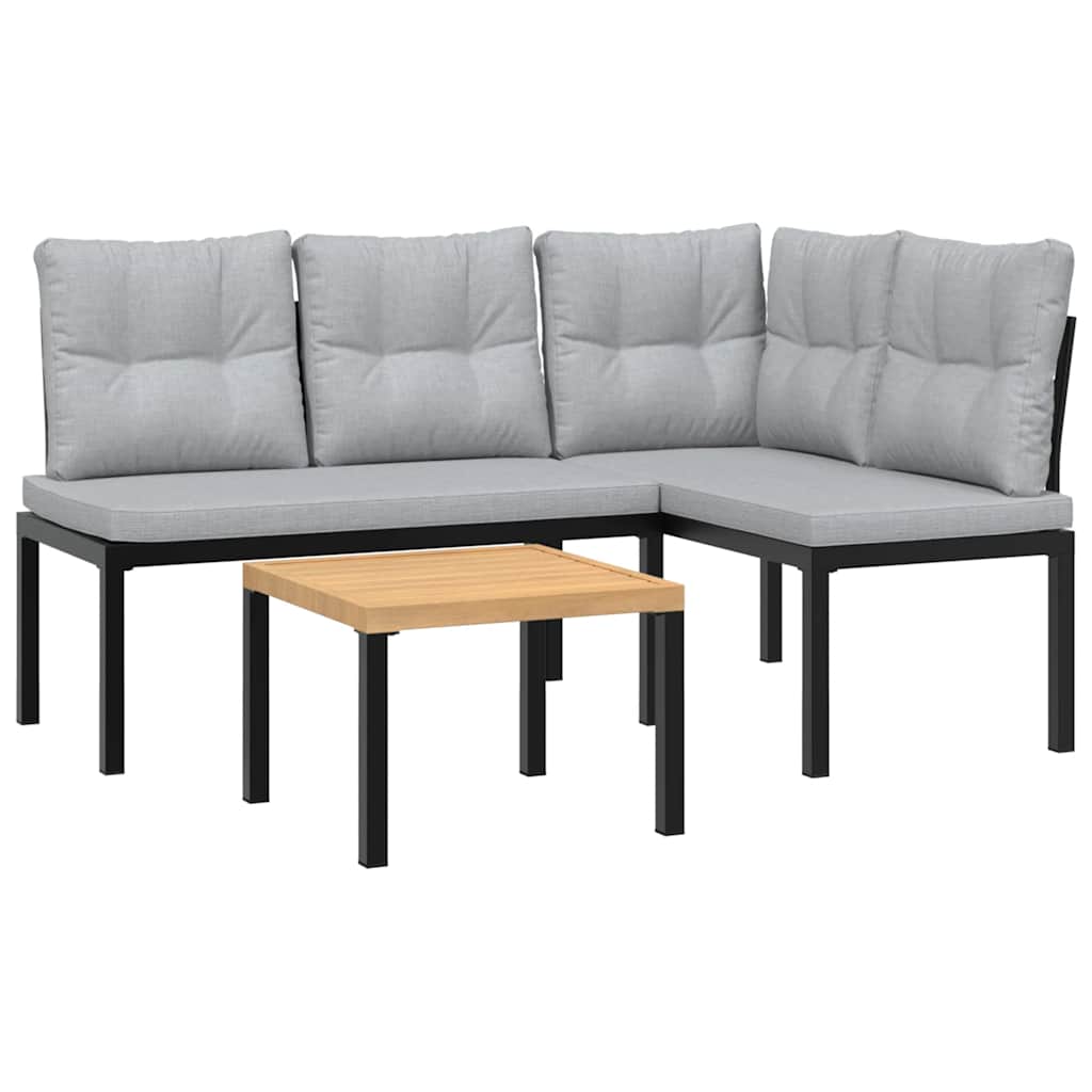 Set Panche Giardino Cuscini 3pz Nero Acciaio Verniciato Polvere | homemem39