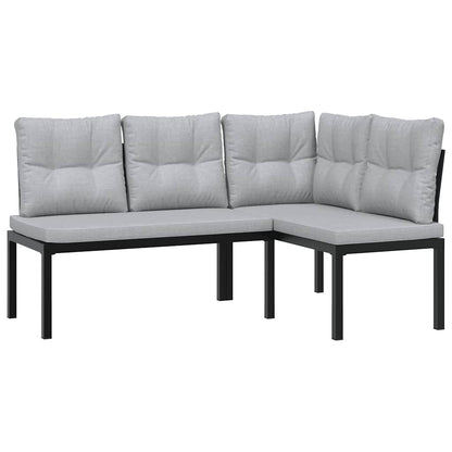 Set Panche Giardino Cuscini 3pz Nero Acciaio Verniciato Polvere | homemem39