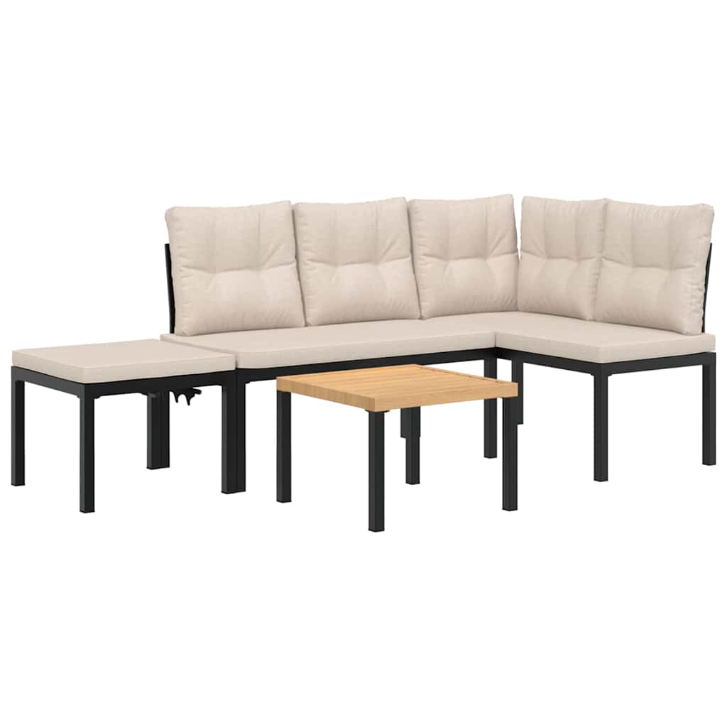 Set Panche Giardino Cuscini 4pz Nero Acciaio Verniciato Polvere | homemem39