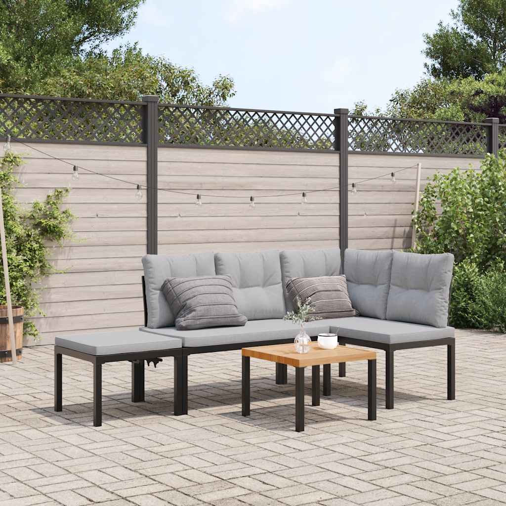 Set Panche Giardino Cuscini 4pz Nero Acciaio Verniciato Polvere | homemem39