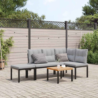 Set Panche Giardino Cuscini 4pz Nero Acciaio Verniciato Polvere | homemem39