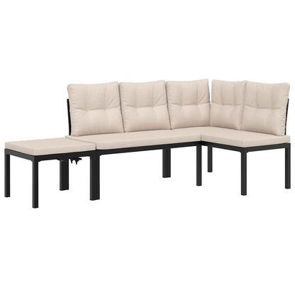 Set Panche Giardino Cuscini 3pz Nero Acciaio Verniciato Polvere | homemem39