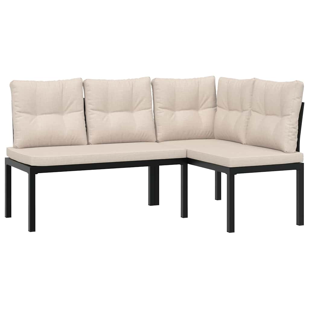 Set Panche Giardino Cuscini 3pz Nero Acciaio Verniciato Polvere | homemem39