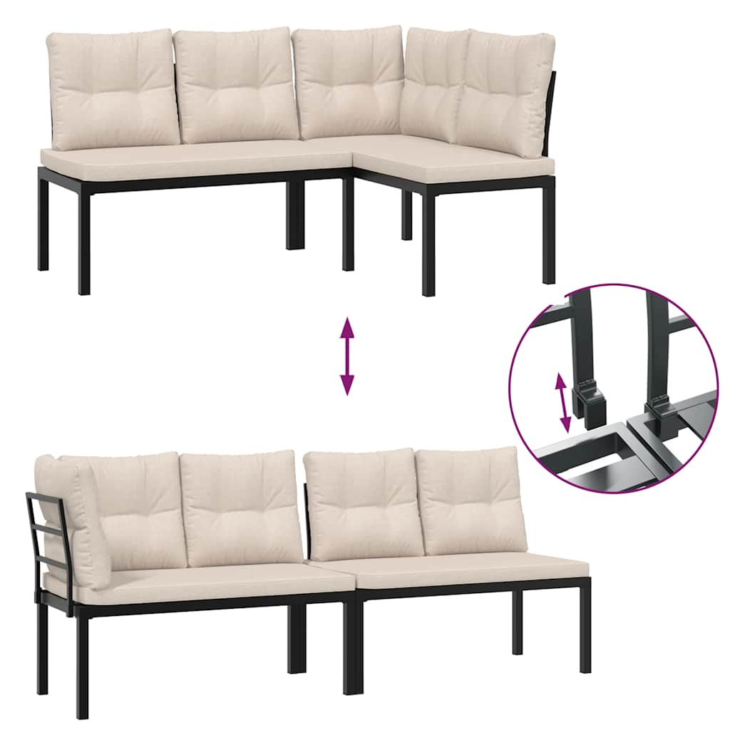 Set Panche Giardino Cuscini 3pz Nero Acciaio Verniciato Polvere | homemem39