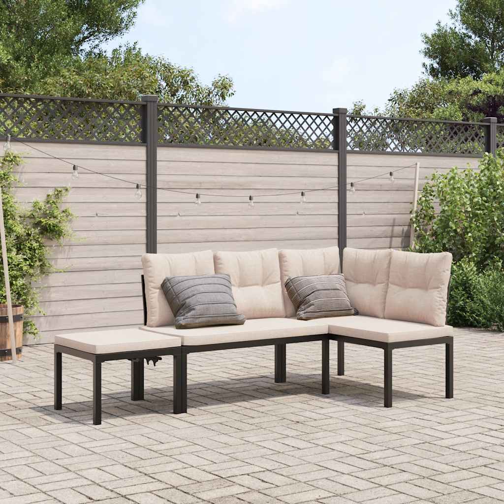 Set Panche Giardino Cuscini 3pz Nero Acciaio Verniciato Polvere | homemem39