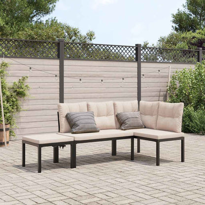 Set Panche Giardino Cuscini 3pz Nero Acciaio Verniciato Polvere | homemem39