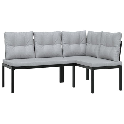 Set Panche Giardino Cuscini 3pz Nero Acciaio Verniciato Polvere | homemem39