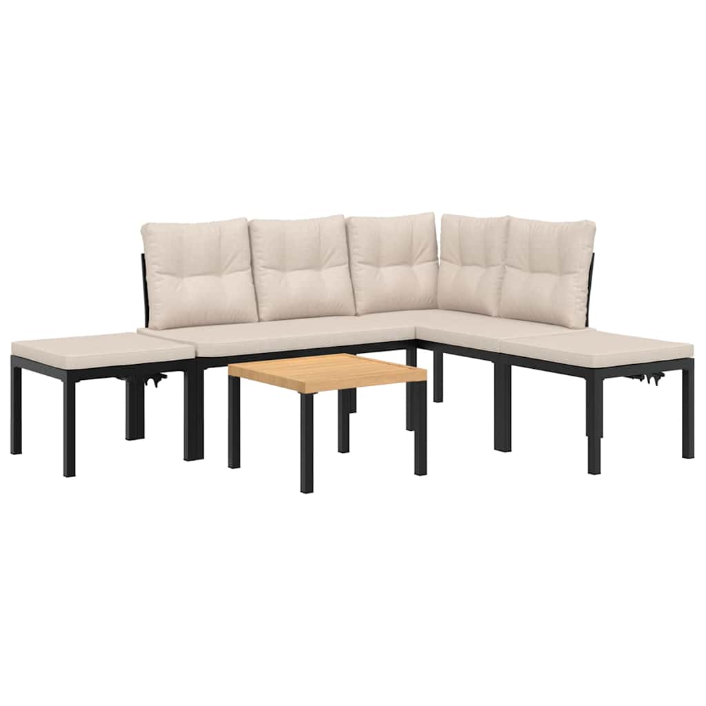 Divani Giardino con Cuscini 5pz Neri Acciaio Verniciato Polvere | homemem39