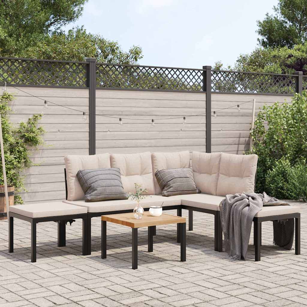 Divani Giardino con Cuscini 5pz Neri Acciaio Verniciato Polvere | homemem39