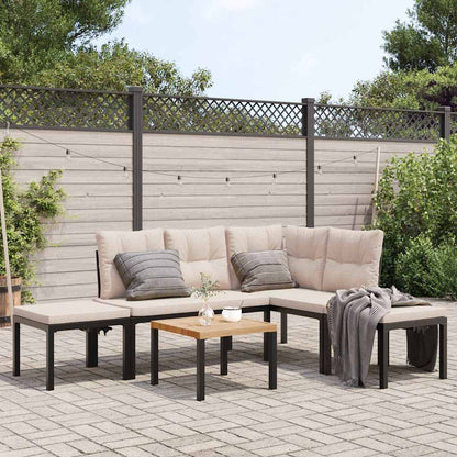 Divani Giardino con Cuscini 5pz Neri Acciaio Verniciato Polvere | homemem39