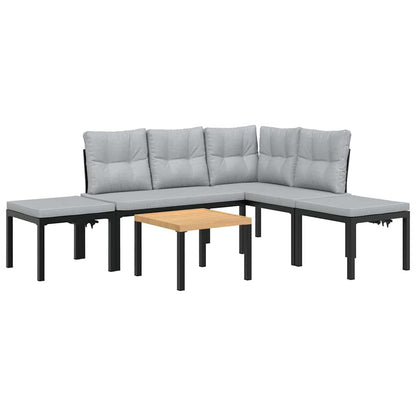 Divani Giardino con Cuscini 5pz Neri Acciaio Verniciato Polvere | homemem39
