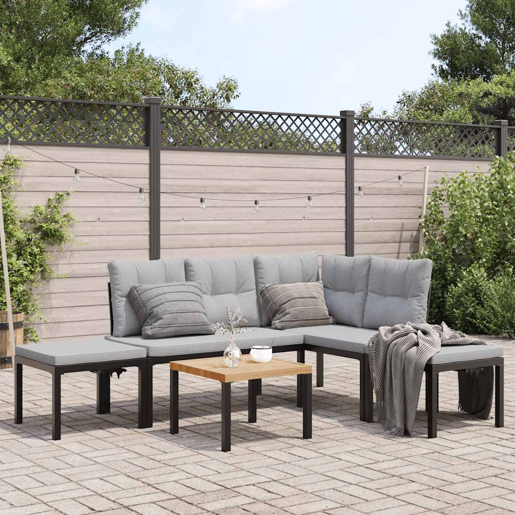 Divani Giardino con Cuscini 5pz Neri Acciaio Verniciato Polvere | homemem39