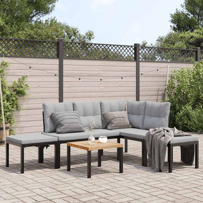 Divani Giardino con Cuscini 5pz Neri Acciaio Verniciato Polvere | homemem39