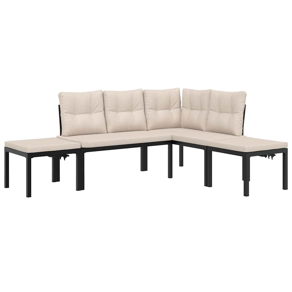 Divani Giardino con Cuscini 4pz Neri Acciaio Verniciato Polvere | homemem39