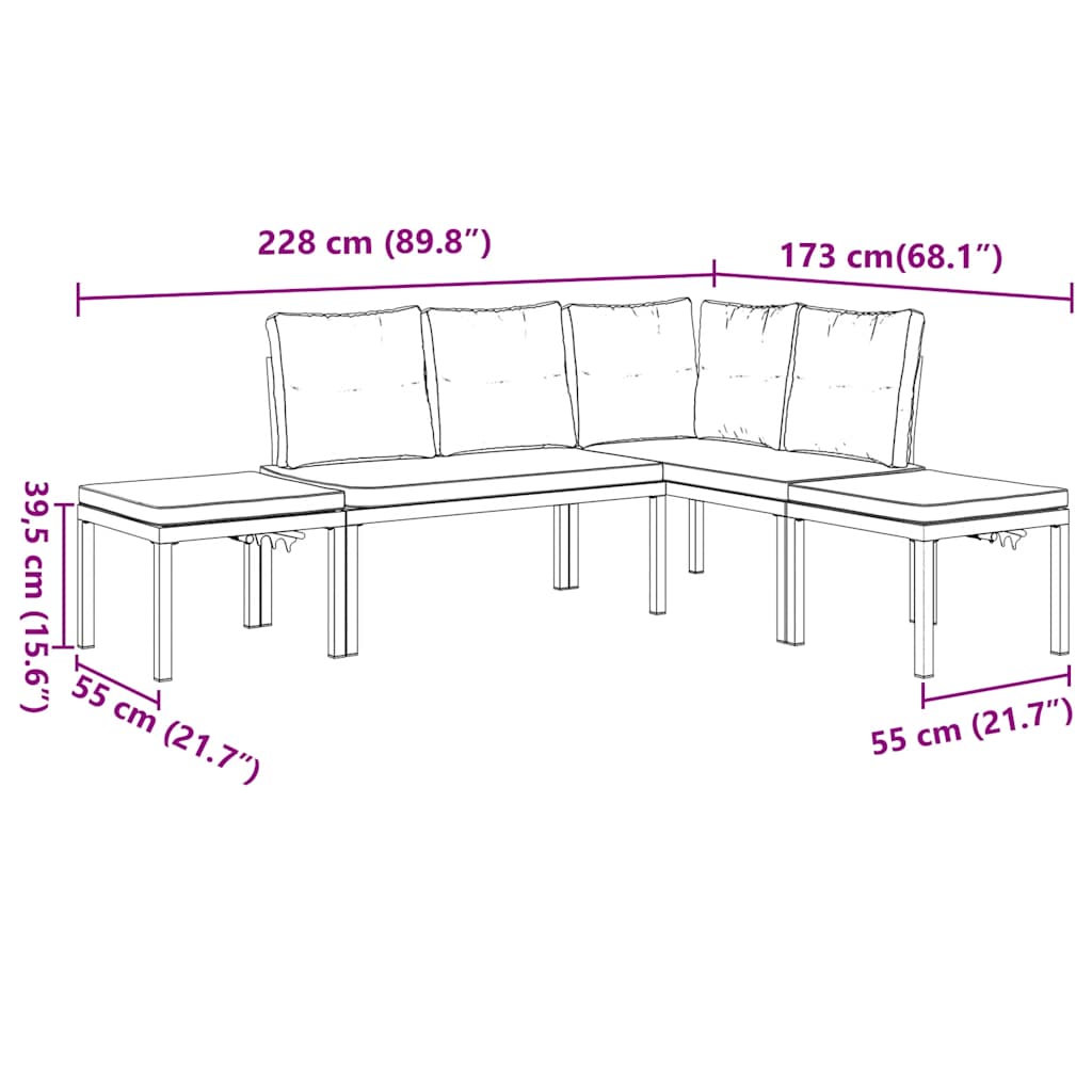 Divani Giardino con Cuscini 4pz Neri Acciaio Verniciato Polvere | homemem39