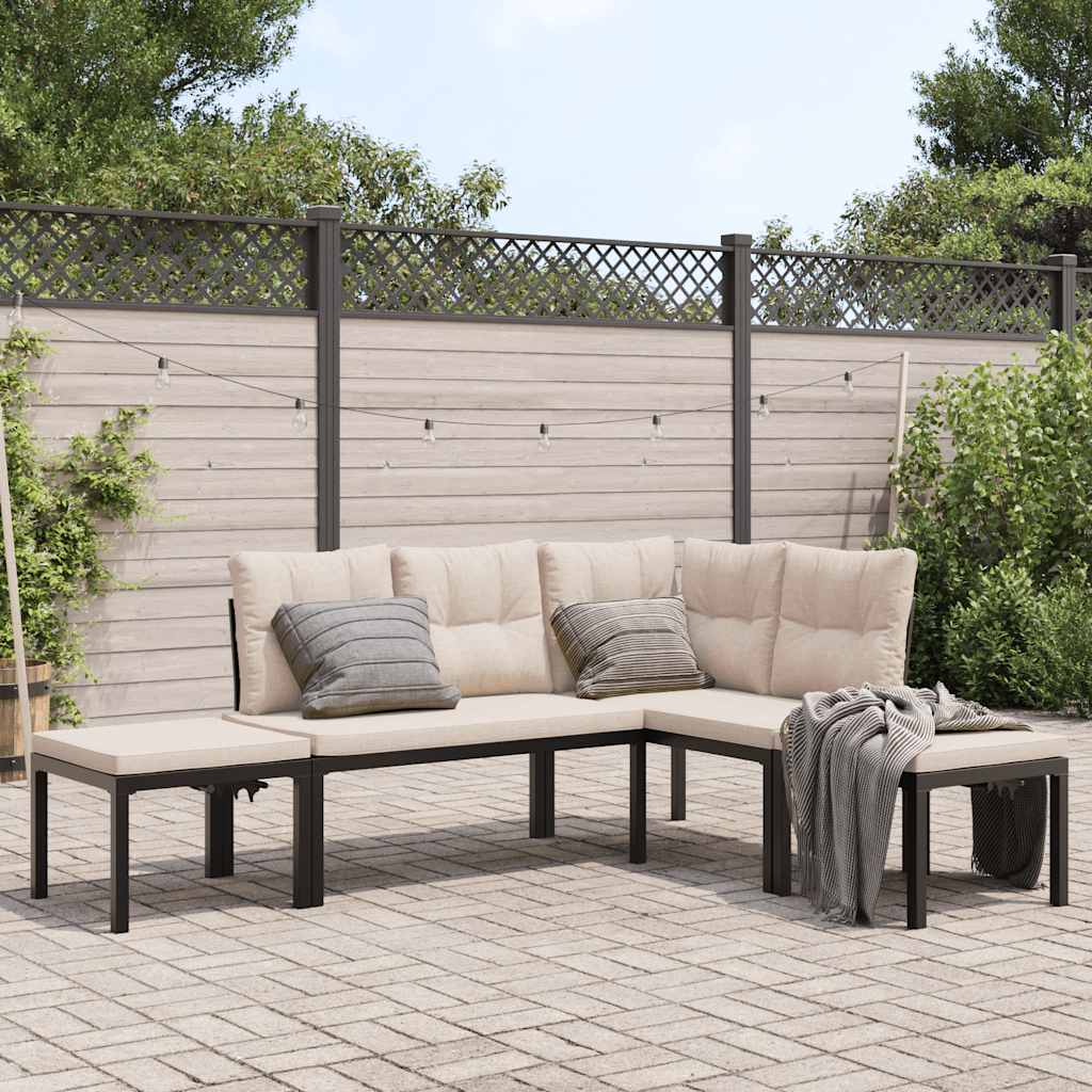 Divani Giardino con Cuscini 4pz Neri Acciaio Verniciato Polvere | homemem39
