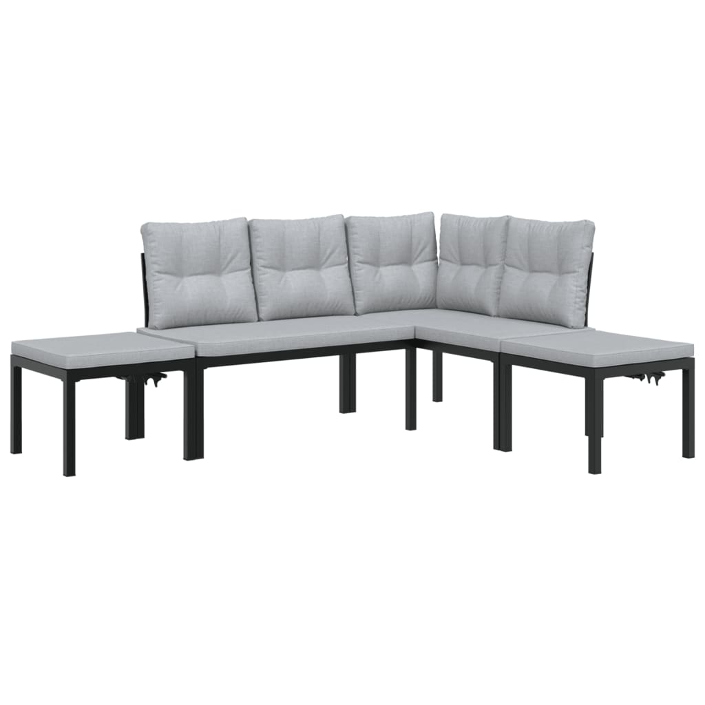 Divani Giardino con Cuscini 4pz Neri Acciaio Verniciato Polvere | homemem39