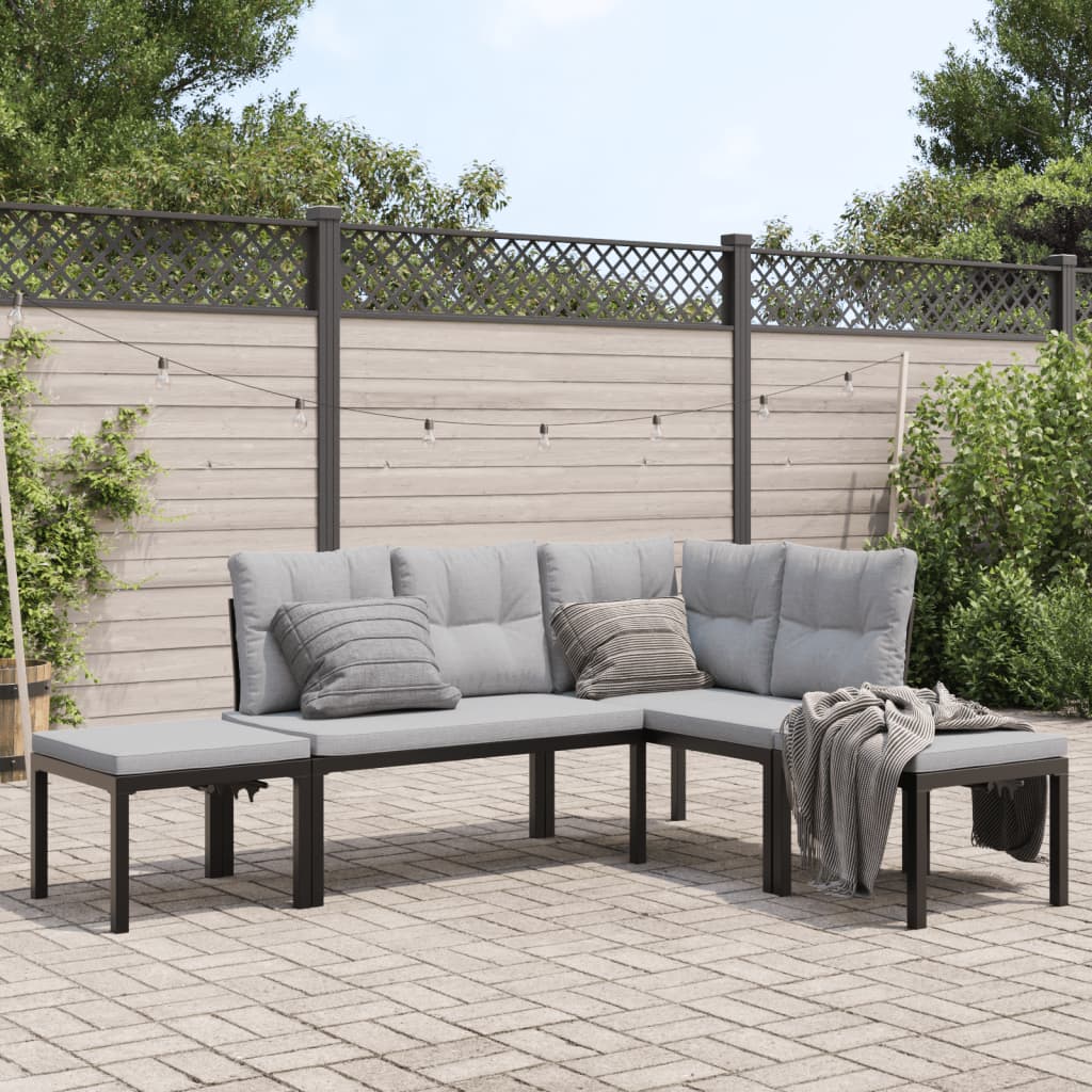 Divani Giardino con Cuscini 4pz Neri Acciaio Verniciato Polvere | homemem39