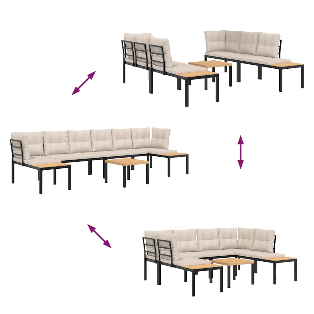 Divani Giardino con Cuscini 5pz Neri Acciaio Verniciato Polvere - homemem39