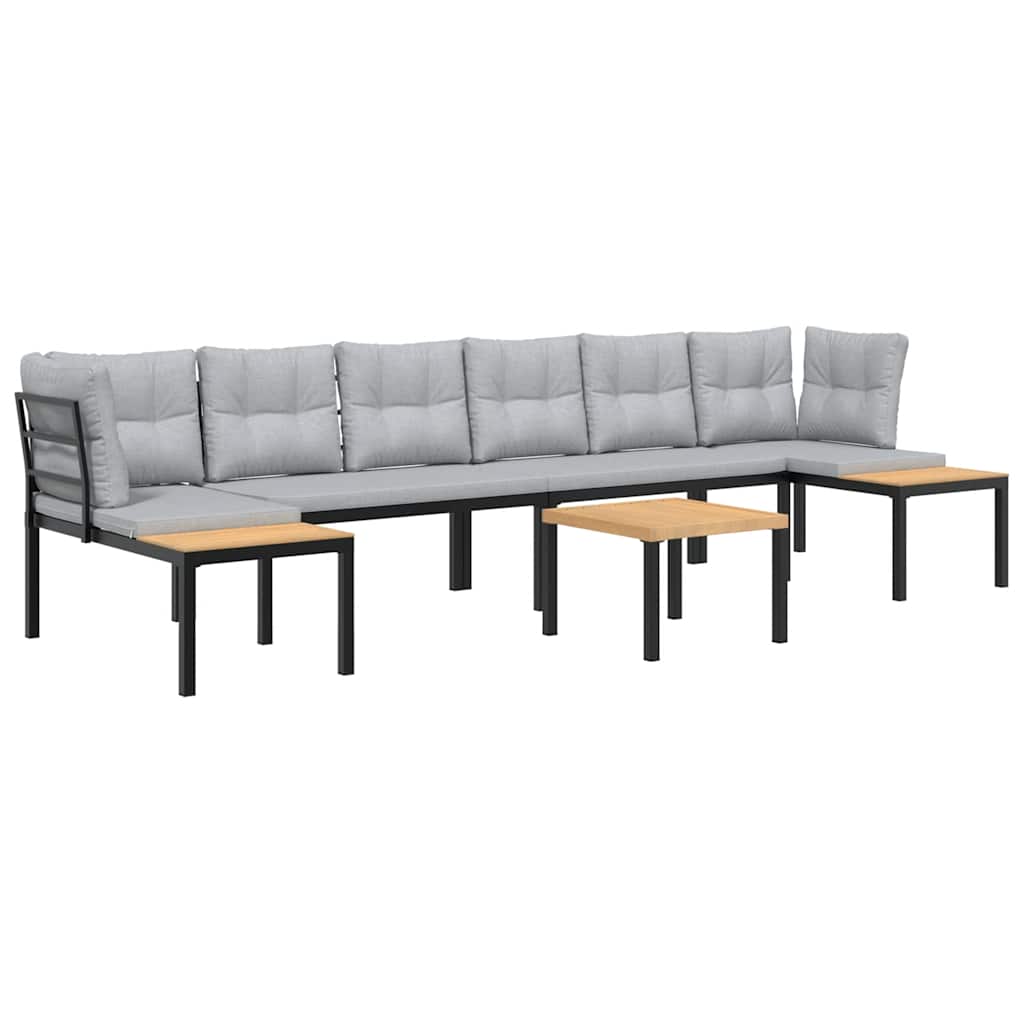 Divani Giardino con Cuscini 5pz Neri Acciaio Verniciato Polvere - homemem39