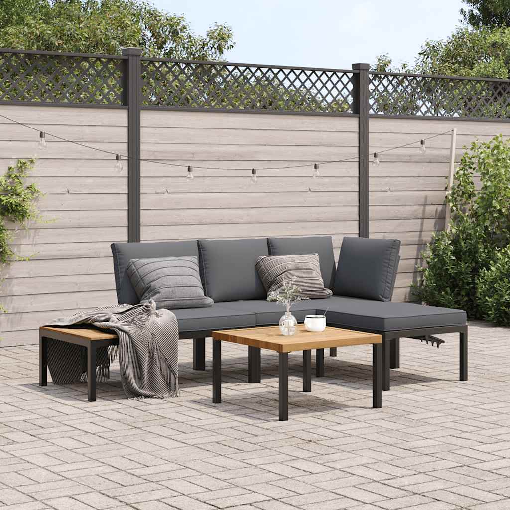 Set Divani da Giardino 4 pz con Cuscini in Alluminio Nero | homemem39