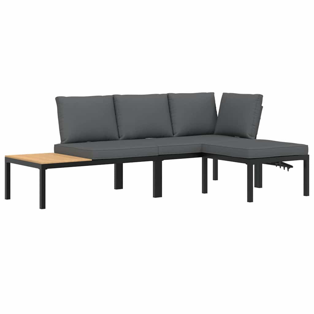 Set Divani da Giardino 3 pz con Cuscini in Alluminio Nero | homemem39