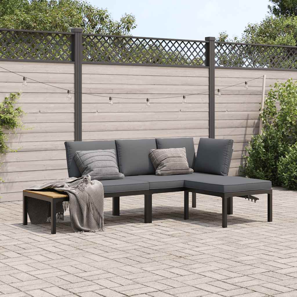 Set Divani da Giardino 3 pz con Cuscini in Alluminio Nero | homemem39