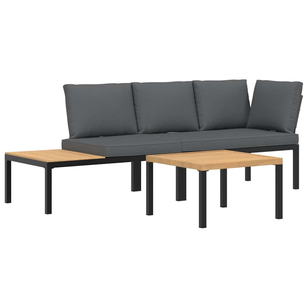 Set Divani da Giardino 3 pz con Cuscini in Alluminio Nero | homemem39