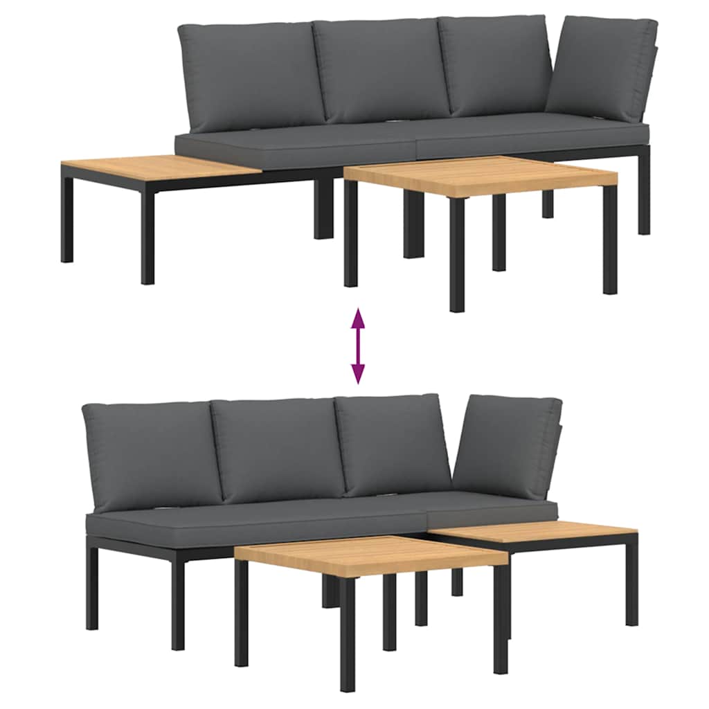 Set Divani da Giardino 3 pz con Cuscini in Alluminio Nero | homemem39