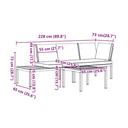 Set Divani da Giardino 3 pz con Cuscini in Alluminio Nero | homemem39
