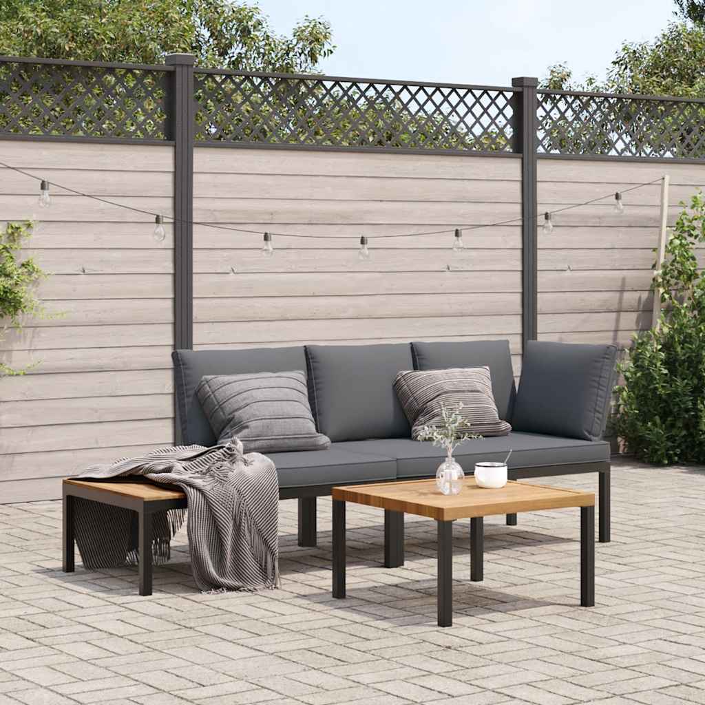 Set Divani da Giardino 3 pz con Cuscini in Alluminio Nero | homemem39