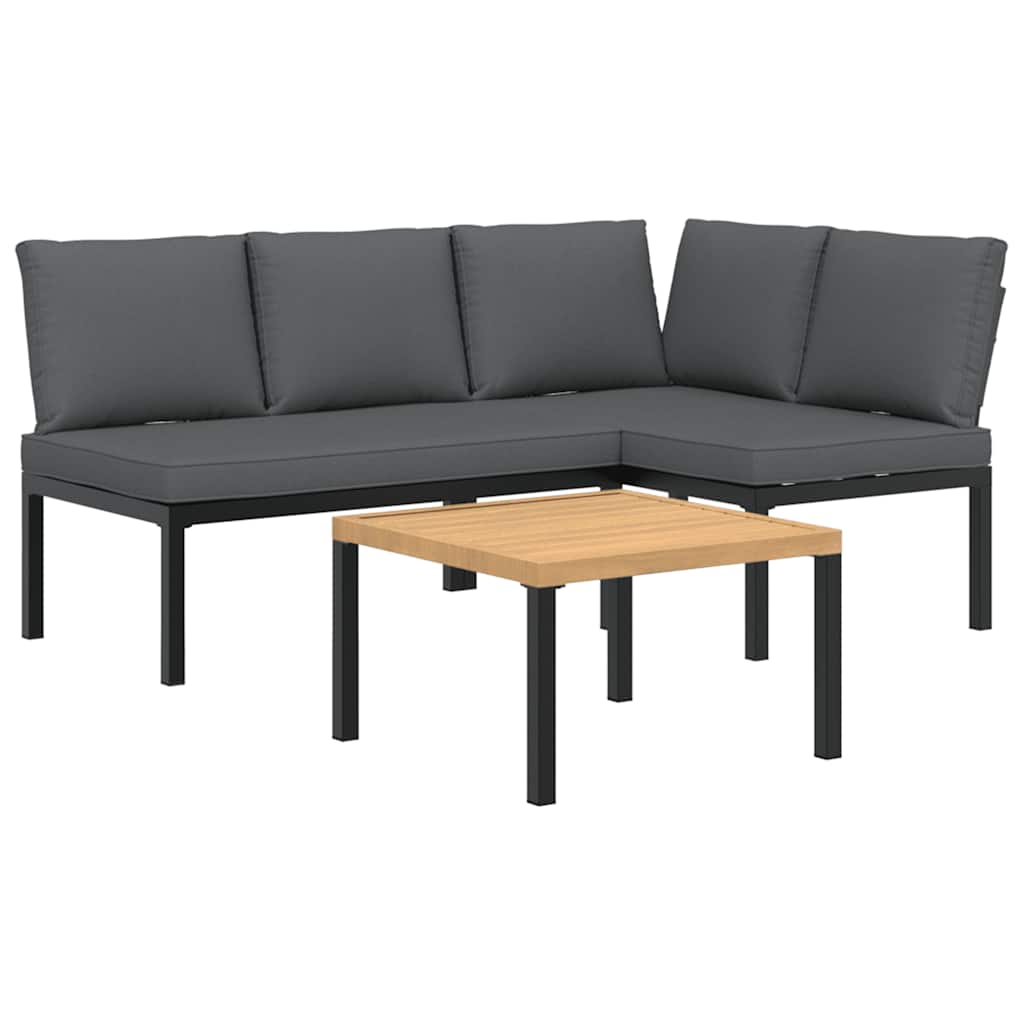Set Divani da Giardino 3 pz con Cuscini in Alluminio Nero | homemem39