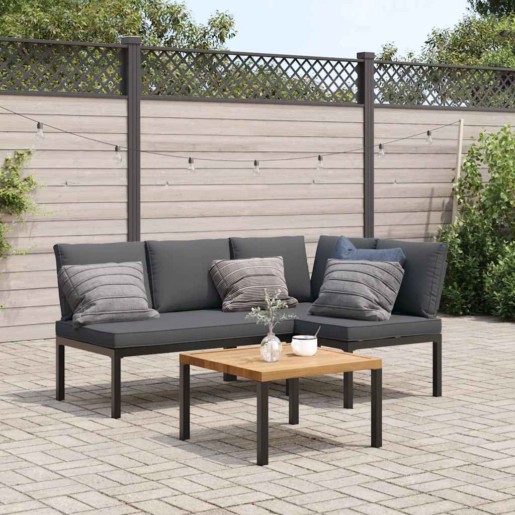 Set Divani da Giardino 3 pz con Cuscini in Alluminio Nero | homemem39