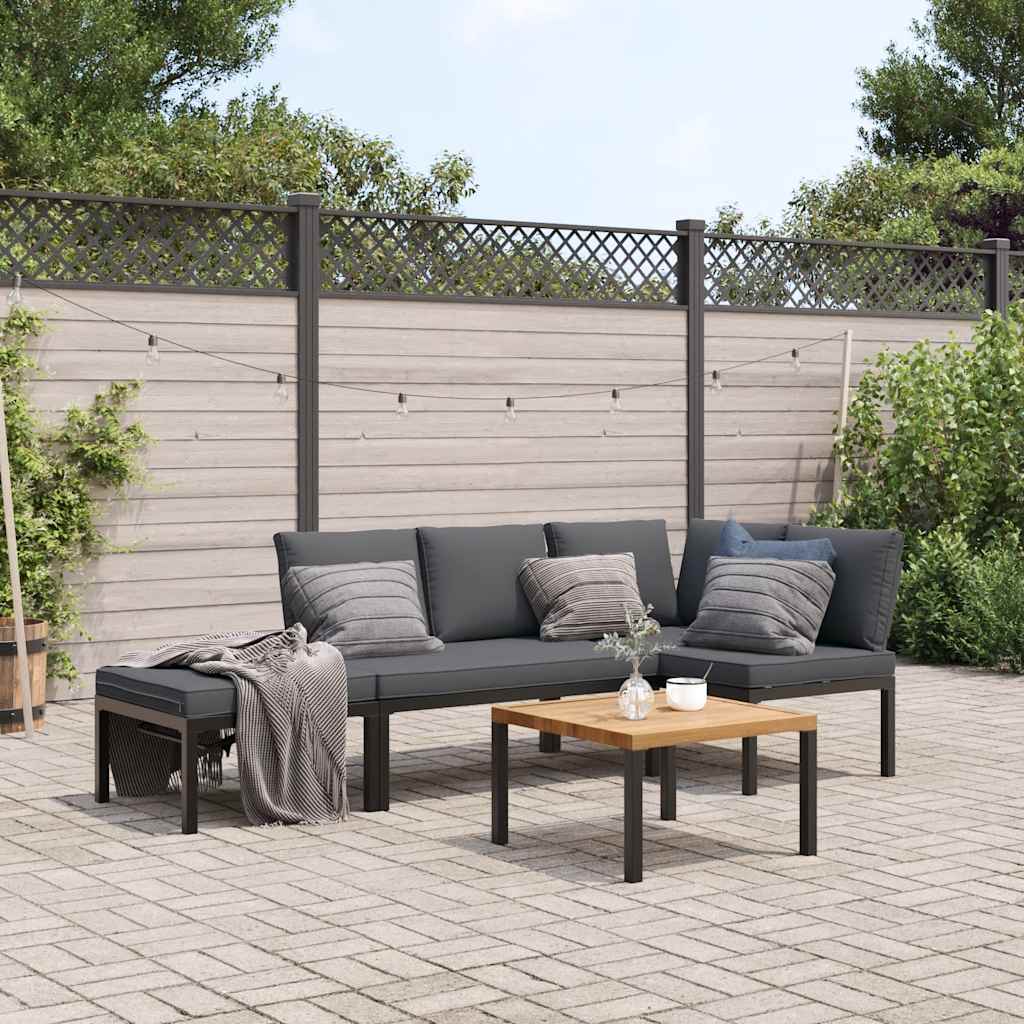 Set Divani da Giardino 4 pz con Cuscini in Alluminio Nero | homemem39