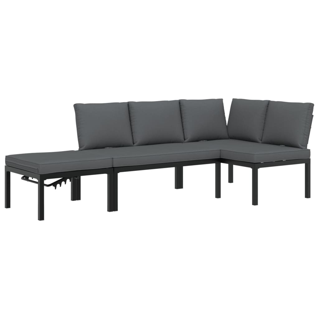 Set Divani da Giardino 3 pz con Cuscini in Alluminio Nero | homemem39