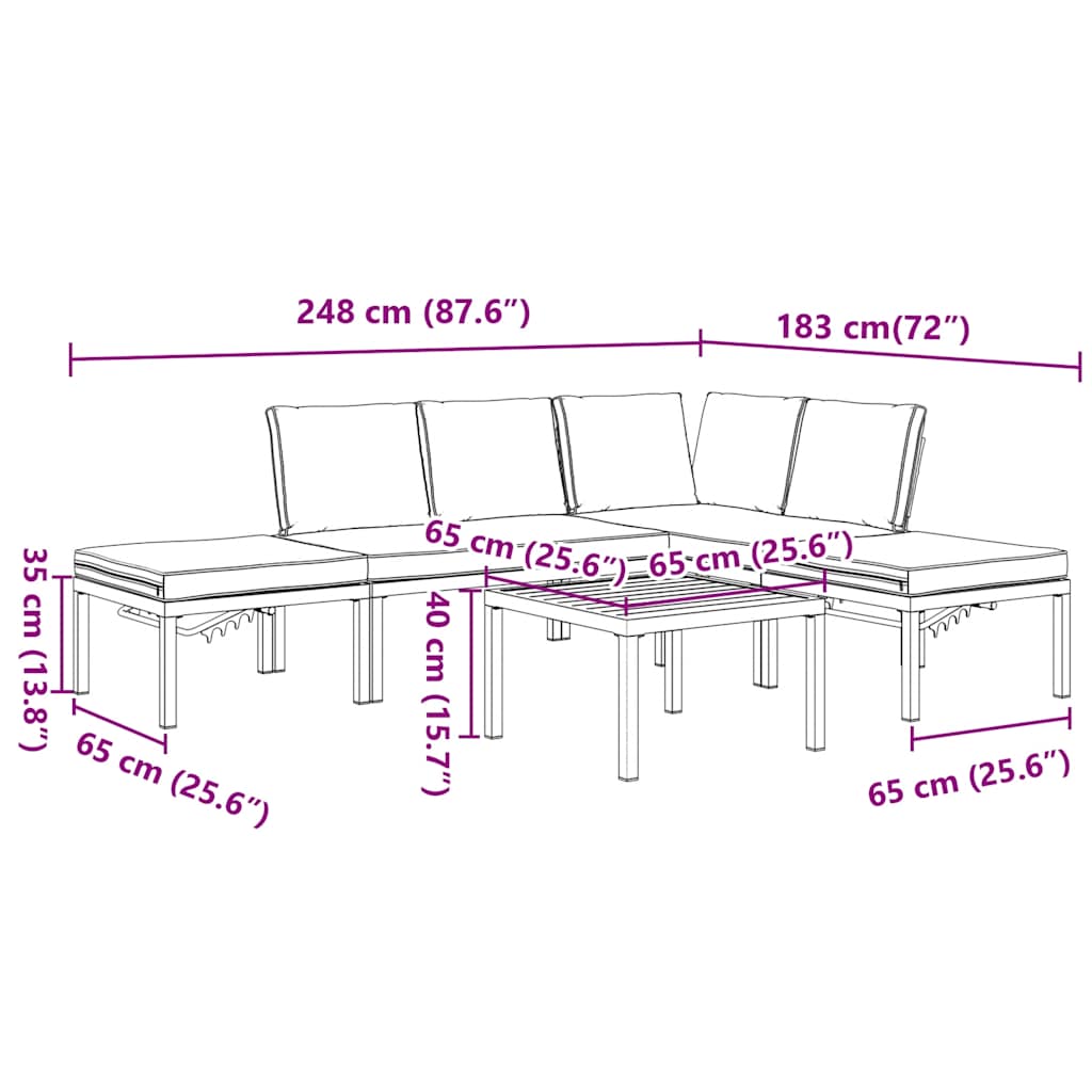 Set Divani da Giardino 5 pz con Cuscini in Alluminio Nero | homemem39