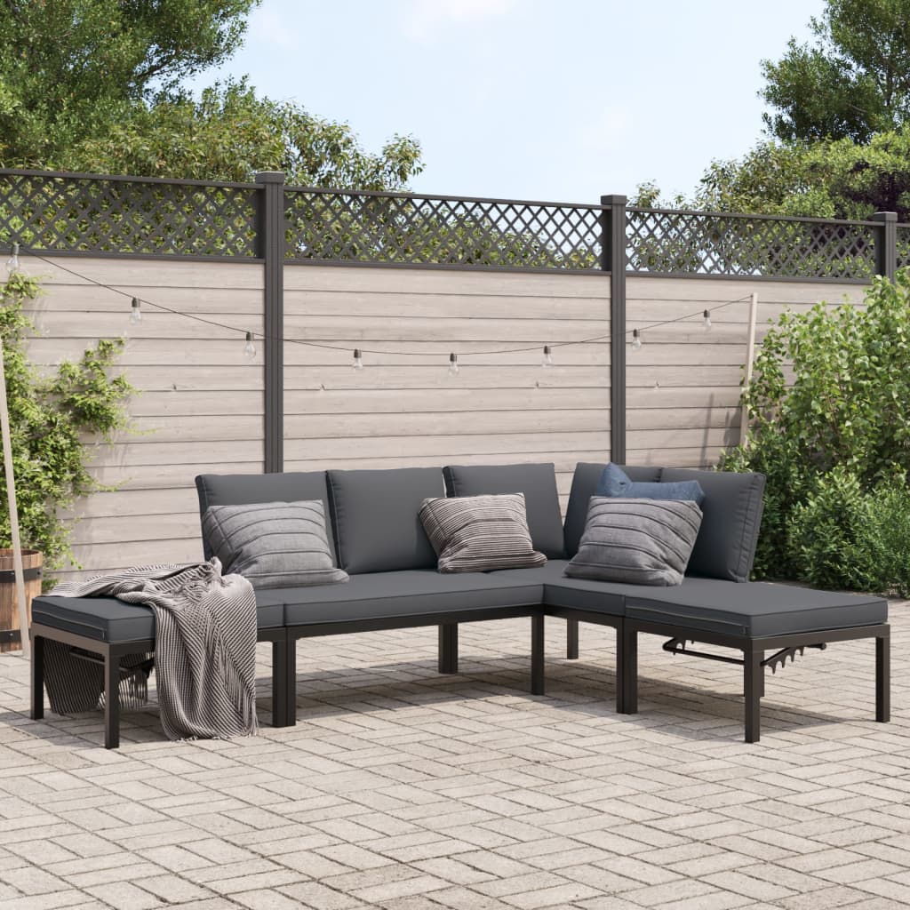 Set Divani da Giardino 4 pz con Cuscini in Alluminio Nero | homemem39
