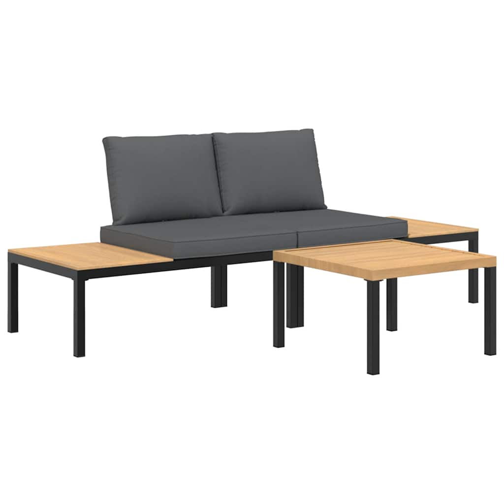 Set Divani da Giardino 3 pz con Cuscini in Alluminio Nero | homemem39