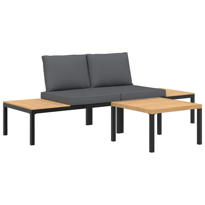 Set Divani da Giardino 3 pz con Cuscini in Alluminio Nero | homemem39
