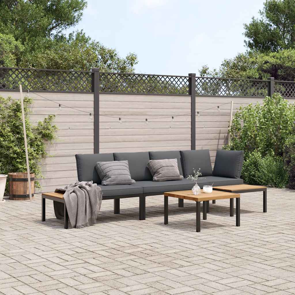 Set Divani da Giardino 4 pz con Cuscini in Alluminio Nero - homemem39