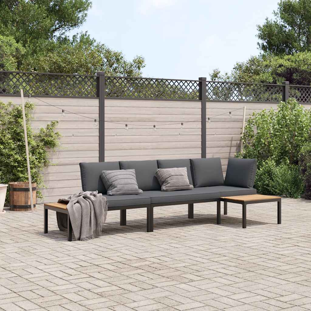 Set Divani da Giardino 3 pz con Cuscini in Alluminio Nero | homemem39
