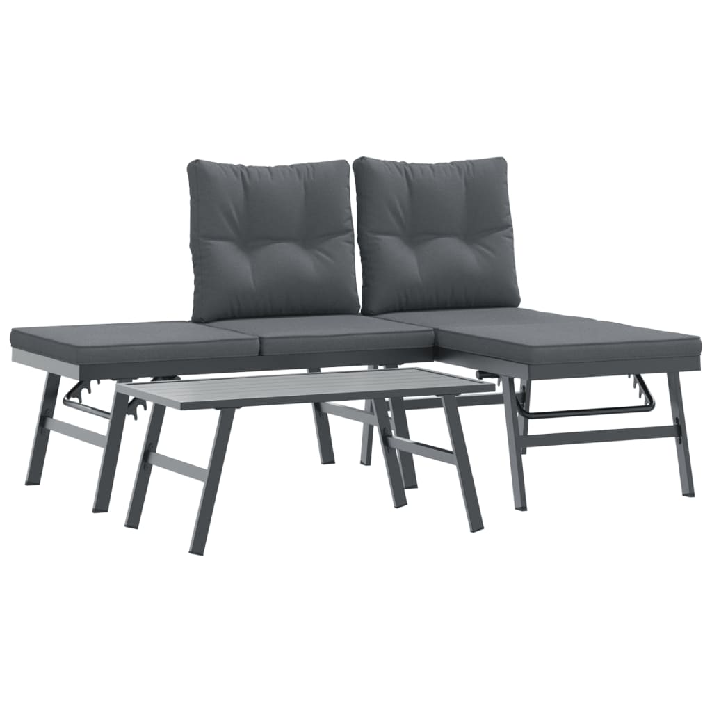 Set Panche Giardino Cuscini 3pz Nere Acciaio Verniciato Polvere | homemem39