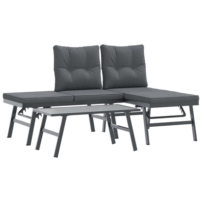 Set Panche Giardino Cuscini 3pz Nere Acciaio Verniciato Polvere | homemem39