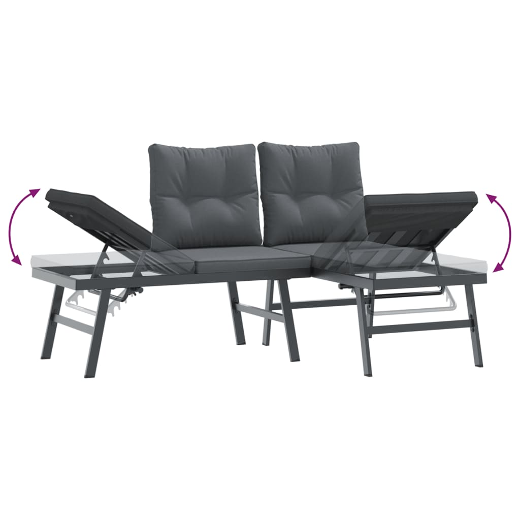 Set Panche Giardino Cuscini 3pz Nere Acciaio Verniciato Polvere | homemem39