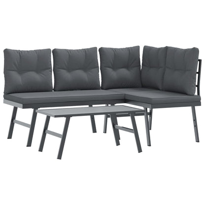 Set Panche Giardino Cuscini 3pz Nere Acciaio Verniciato Polvere | homemem39